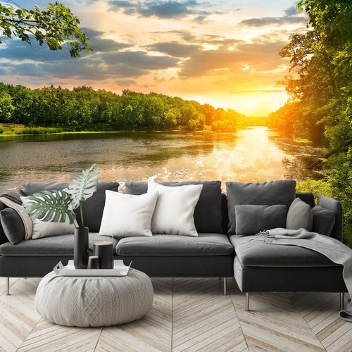 River Wallpaper Sunset Beautiful 3d Nature Peel and Stick Etsy