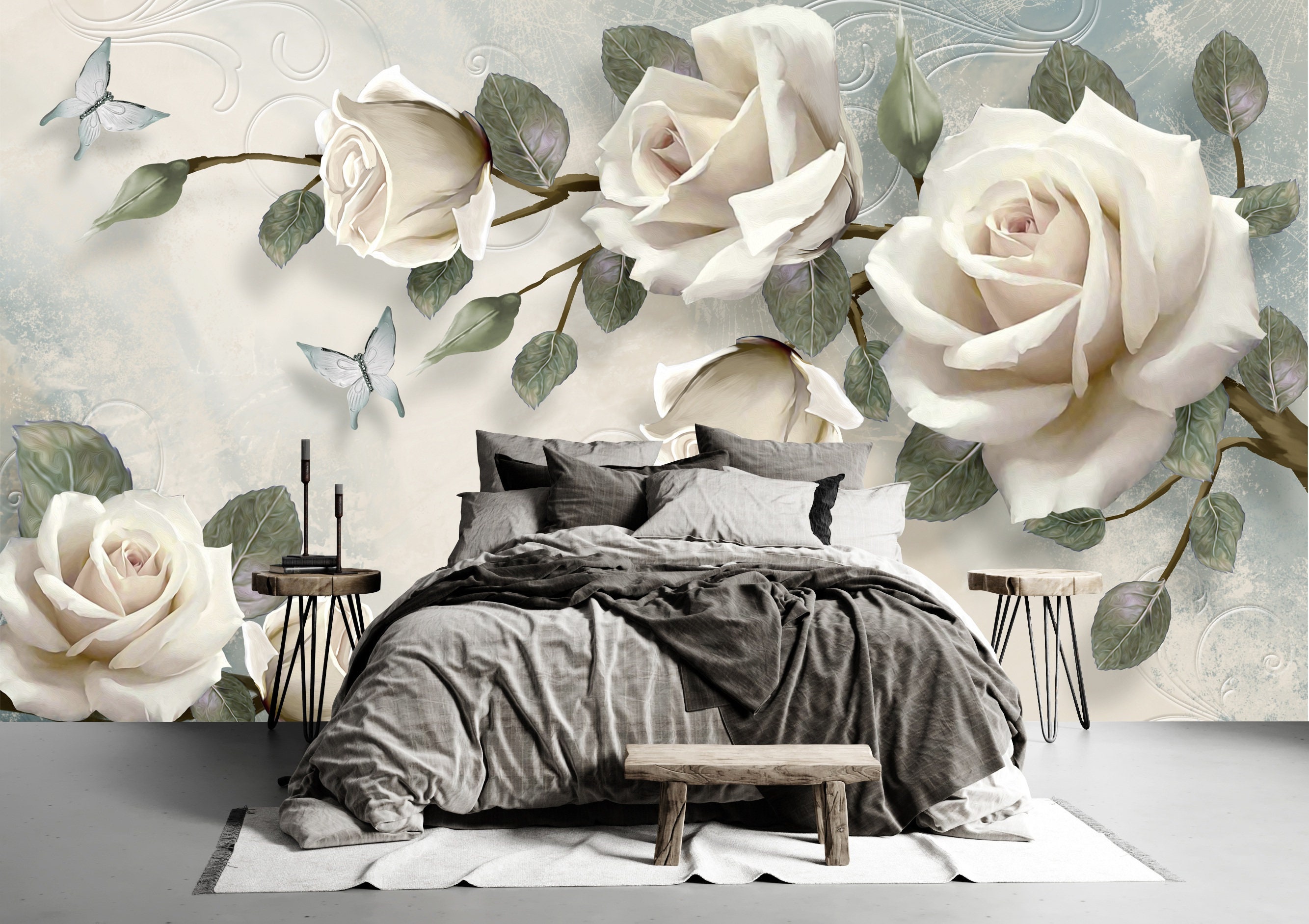 Gold Rose Wallpaper Floral Removable Peel and Stick Self Etsy