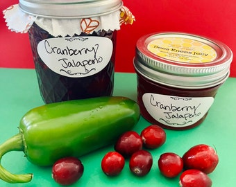 Cranberry Jalapeño, Cranberry Winter Spice, Cranberry Winter Spice Jalapeño Jam 4oz - 8oz Jars - Homemade - Canned - Bees Knees Jelly