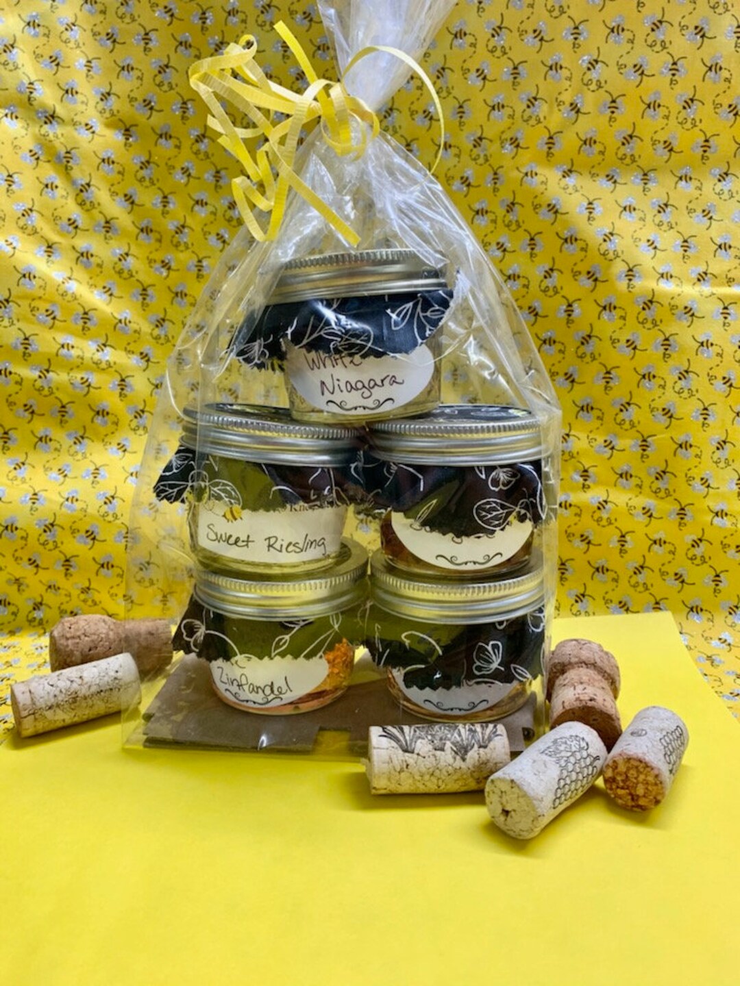 Wine Jelly 4oz Jars Gift 5 Pack Bags Sangria, Sweet Peach, Pink Moscato