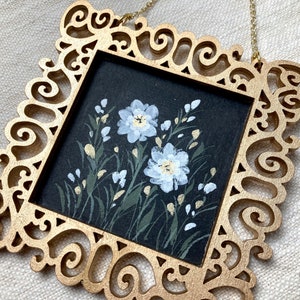 Mini Framed Painting | White Flowers | Ready to Hang | Floral Wall Art | 4x4