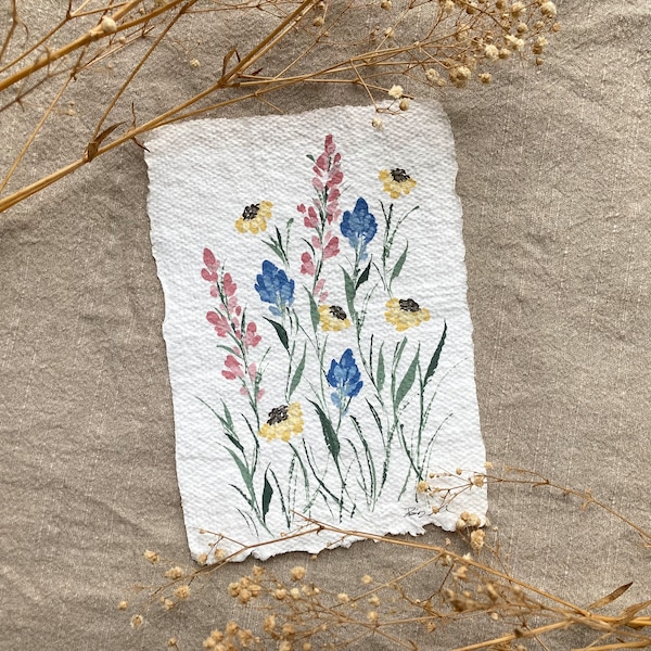 5x7 | Original Painting | Handmade Paper | Deckled Edge | Wildflowers