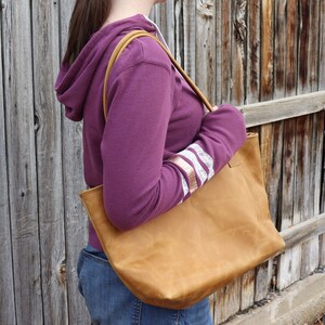 Simple Leather Shoulder Bag Tote with Natural Handles