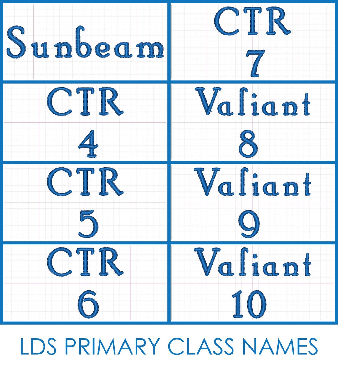 LDS Primary Class Names for Machine Embroidery or SVG Cutouts Etsy