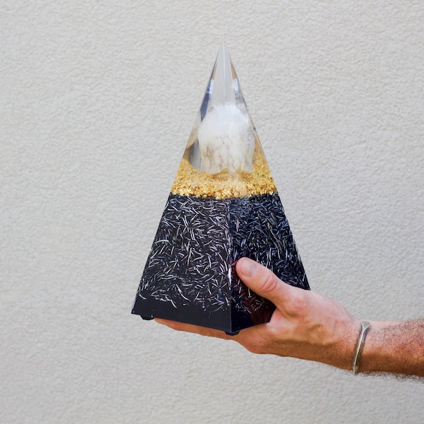 Black Orgonite Pyramid for strong EMF & 5G. mental health gift. stress relief gift