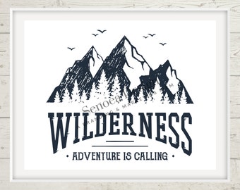 Wilderness; Adventure; Nursery; Room; Blue WHITE BACKGROUND; Printable; Digital Download; Wall Art; Home Décor; Wall Decor; Home & Living