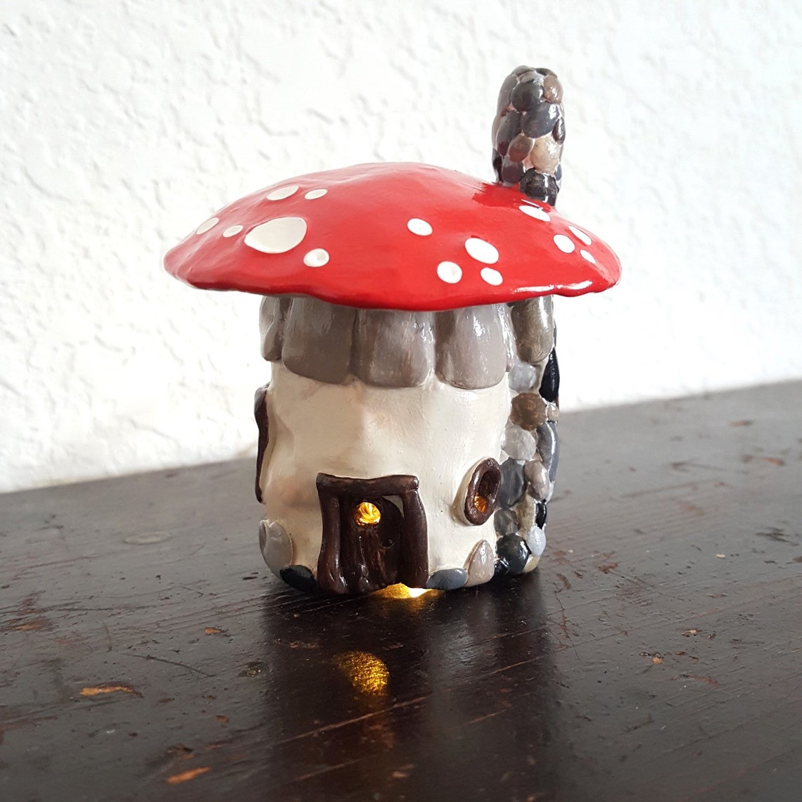 Mushroom House Lantern Sculpture Whimsical Clay Handpainted Etsy