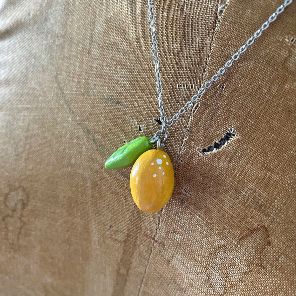Lemon Charm Necklace Clay Handmade Gift Pendant Cottagecore Etsy