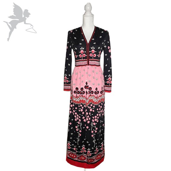 chinese dress ladies 1970s Saks 5th Ave Red Chiffon Maxi – Shrimpton Couture