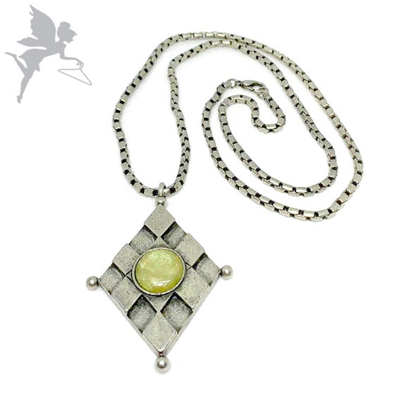Vintage 60s/70s Large Golden Glass Pendant Necklace, Spun Glass Faceted Pendant Necklace