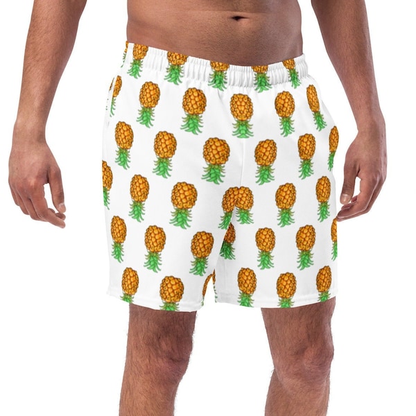 Men's swim trunks Upside Down Pineapple Swim Shorts Sharing is Caring White Trunks Multicolor Swimwear Swinger Lifestyle