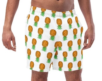 Men&#39;s swim trunks Upside Down Pineapple Swim Shorts Sharing is Caring White Trunks Multicolor Swimwear Swinger Lifestyle