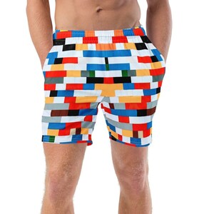 Men&#39;s swim trunks Multicolored Swimwear Tetris Design Shorts Pool Beachwear