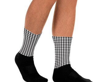 Houndstooth Socks Black and White Socks Cute Socks Fancy Socks Print Socks