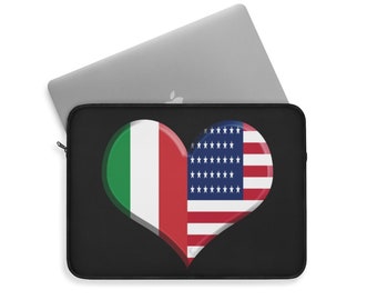 Laptop Sleeve Italian American Flag Heart Black Case Bag 12", 13", or 15" Cover