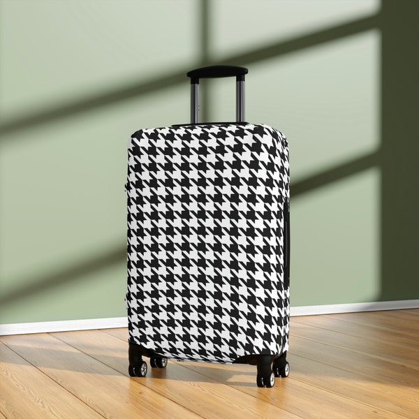 Houndstooth bagagehoes Zwart-witte kofferhoes Bagagedecor Gemakkelijk te vinden bagagehoes Verfijnde stijl