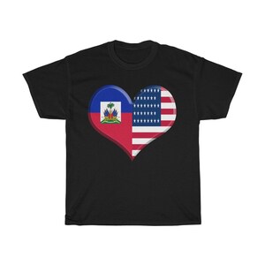 Haitian American Flag Shirt | Heart T-Shirt  | Heavy Cotton Tee | Haiti Pride | American Pride