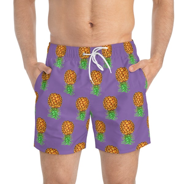 Upside Down Pineapple Swim Trunks Lavender Swimwear Multicolored Swim Shorts Sharing is Caring Swinger Lifestyle Pineapple Lovers Threesome