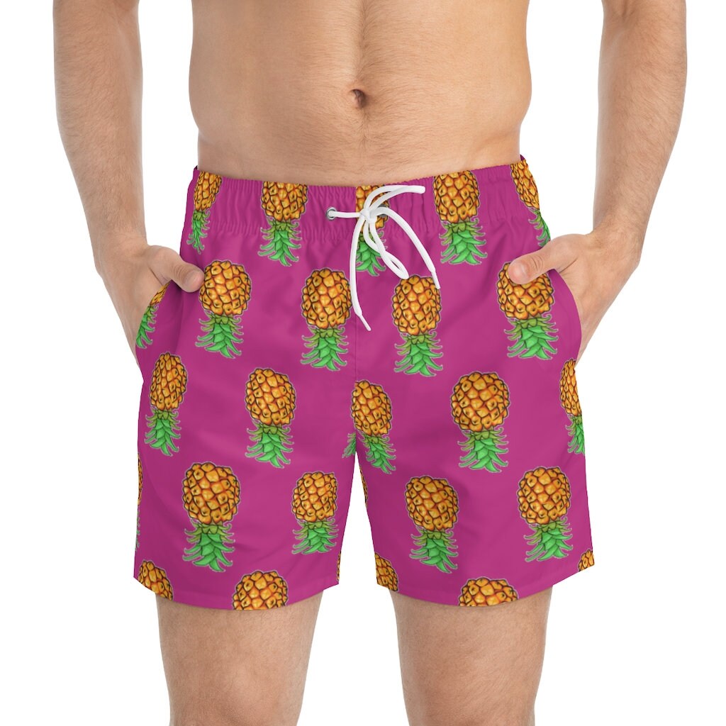 Upside Down Pineapple Swim Trunks Pink Swimwear Multicolored Swim Shorts Sharing is Caring Swinger Lifestyle Pineapple Lovers Threesome