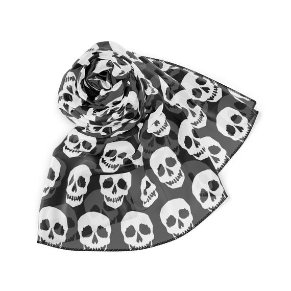 Black & White Skull Scarf Stylish Lightweight Gothic Scarf Fancy