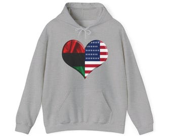 Pan African American Hooded Sweatshirt Heart Hoodie Black Pride African-American Pride American Pride Biracial Flag Pullover Top