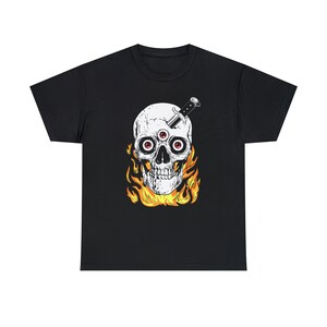 Skull Burning Spooky TShirt Three Eyes Creepy Tee Haunted Flame Style Halloween Shirt