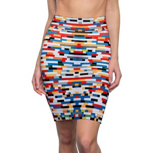 Women&#39;s Multicolored Stretch Pencil Skirt Above Knee Length Skirt