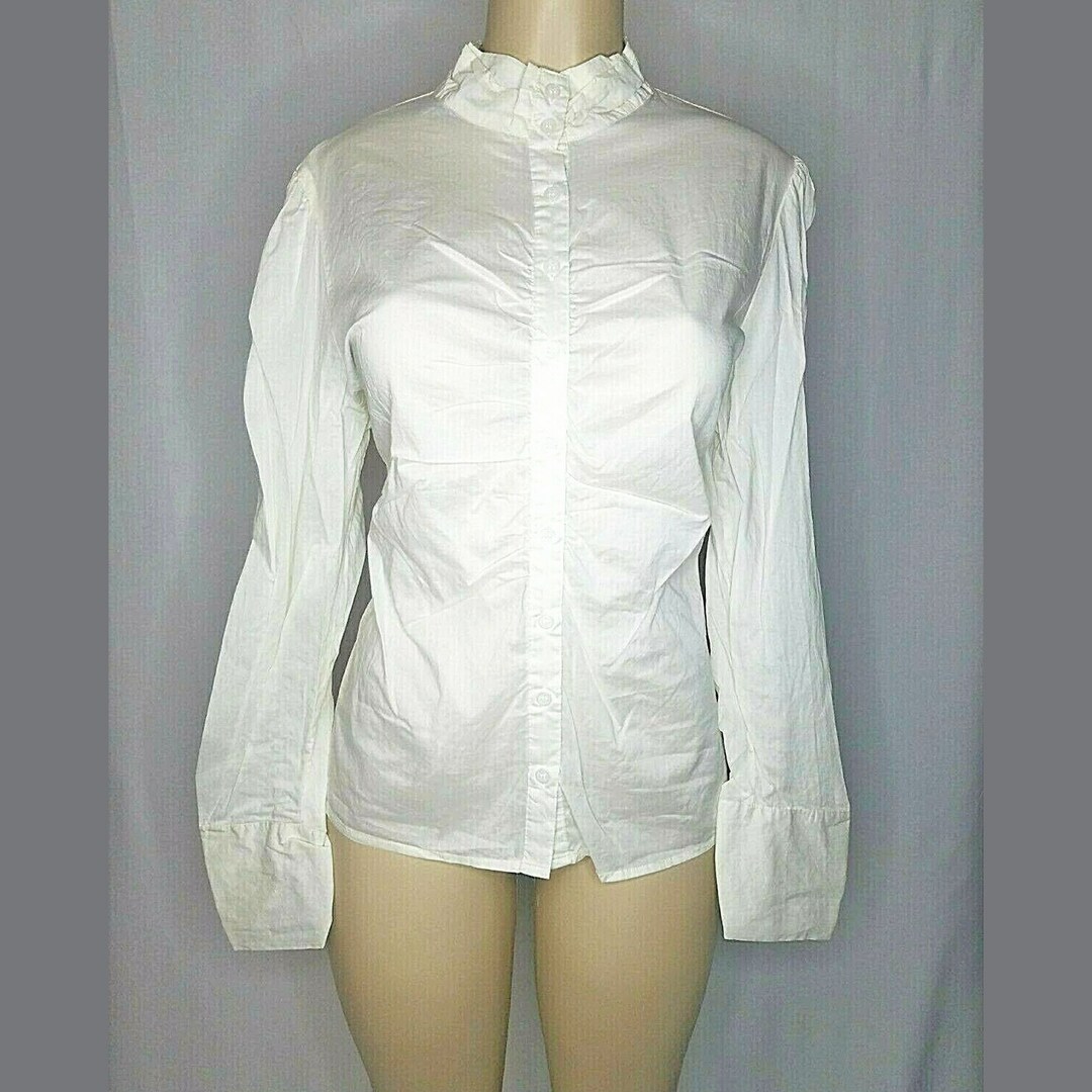Ivory White Button up Ruched Long Sleeve Blouse Vintage Joe - Etsy