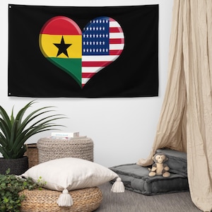 Ghanaian American Flag Heart Ghana Pride America Pride Wall Art Room Decoration