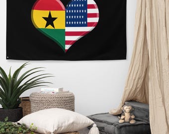 Bandera estadounidense de Ghana Corazón Ghana Orgullo América Orgullo Orgullo Decoración de la sala de arte de la pared