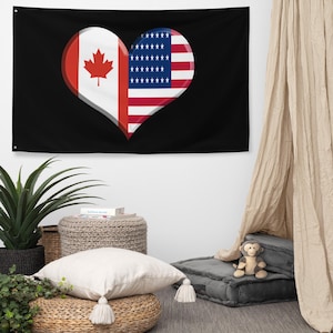 Canadian American Heart Flag Canada Pride America Pride Canada Wall Art