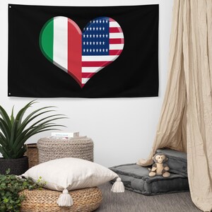 Italian American Heart Flag Italy Pride America Pride Wall Art