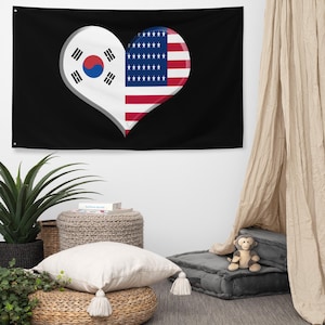 South Korea America Flag Heart South Korean Pride American Pride Wall Art