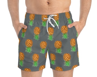 Upside Down Pineapple Swim Trunks Gray Swimwear Multicolored Swim Shorts Sharing is Caring Swinger Lifestyle Pineapple Lovers Threesome