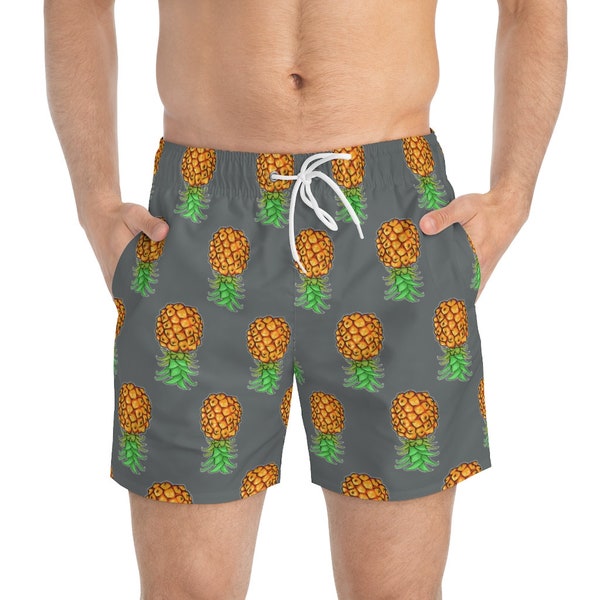 Upside Down Pineapple Swim Trunks Gray Swimwear Multicolored Swim Shorts Sharing is Caring Swinger Lifestyle Pineapple Lovers Threesome