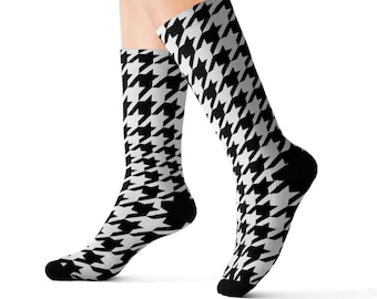 Houndstooth Socks Black and White Socks Fancy Socks Unique Style Funny Socks Stylish Socks Novelty Socks Funky Pattern Socks