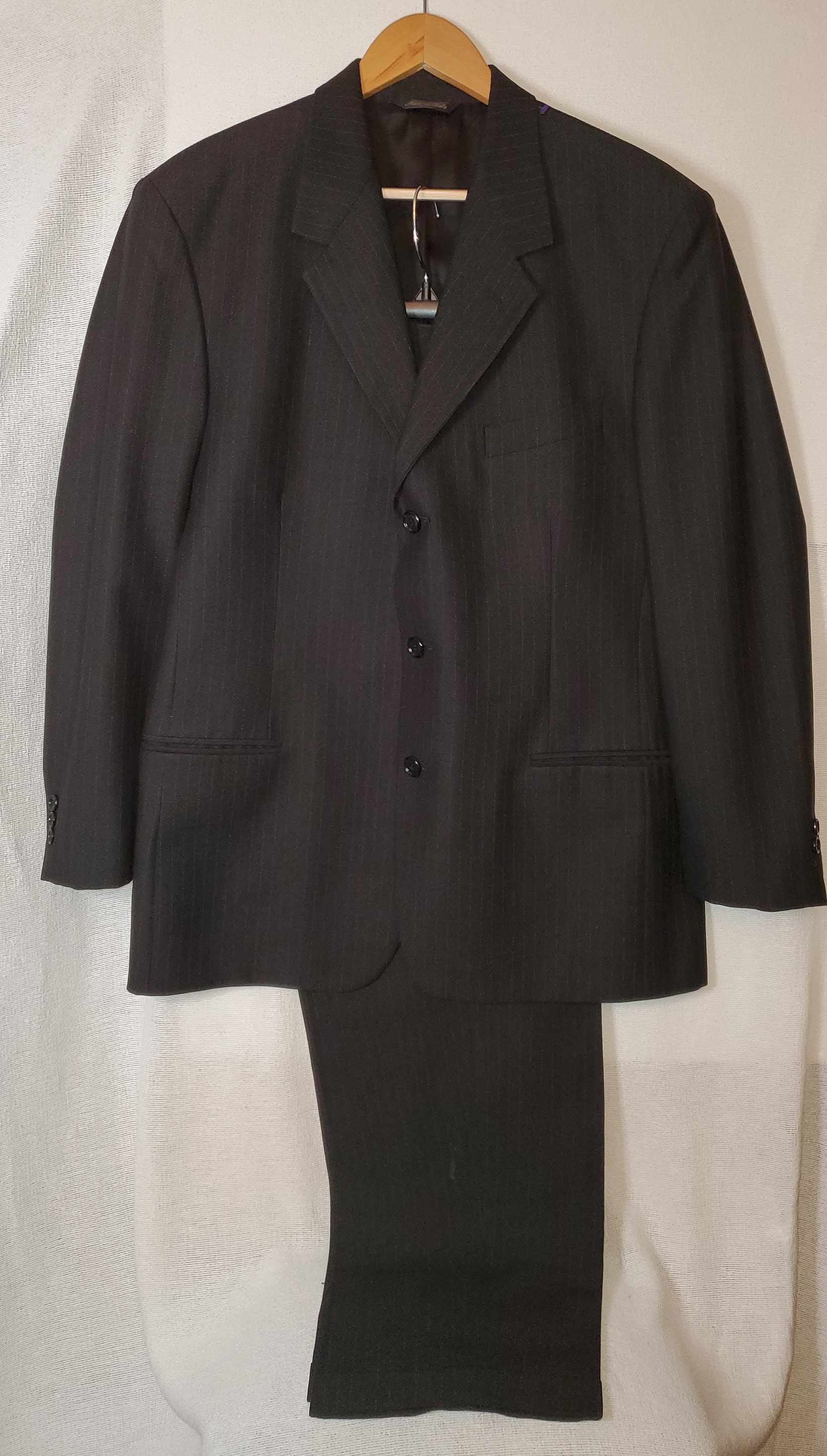 Mens Black Pinstripe Suit 2 Piece Suit Wool Suit Business Suit | Etsy UK