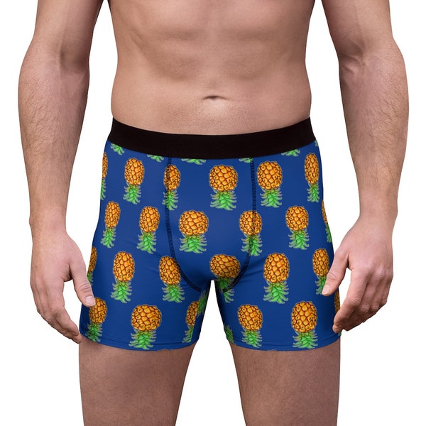 Men's Upside Down Pineapple Boxer Briefs Blue Drawers Multicolored Underwear Swinger Lifestyle Plays Well With Others Swimwear