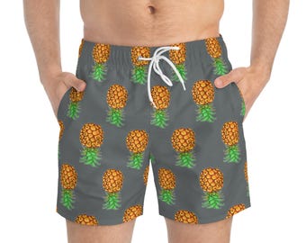 Upside Down Ananas Badehose Grau Bademode Mehrfarbig Badeshorts Teilen ist fürsorglich Swinger Lifestyle Ananas Liebhaber Dreier
