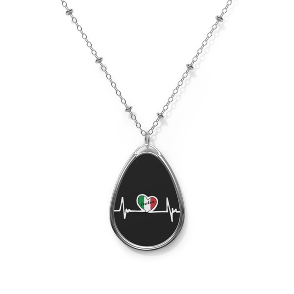 Italian Heart Rhythm Oval Necklace EKG Pendant Healthcare Worker Gift Cardiac Care Worker Black Jewelry Nurses Week Telemetry Heartbeat