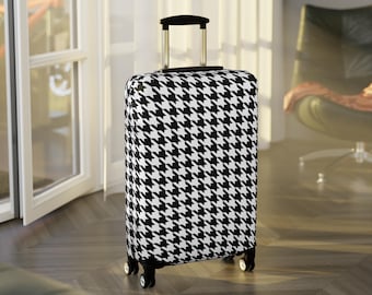 Houndstooth Luggage Cover Black and White Suitcase Cover Luggage Decor Easy Find Luggage Cover Sophisticated Style