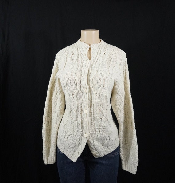 VINTAGE 1970's Granny's Handmade Ivory Cable Knit… - image 1