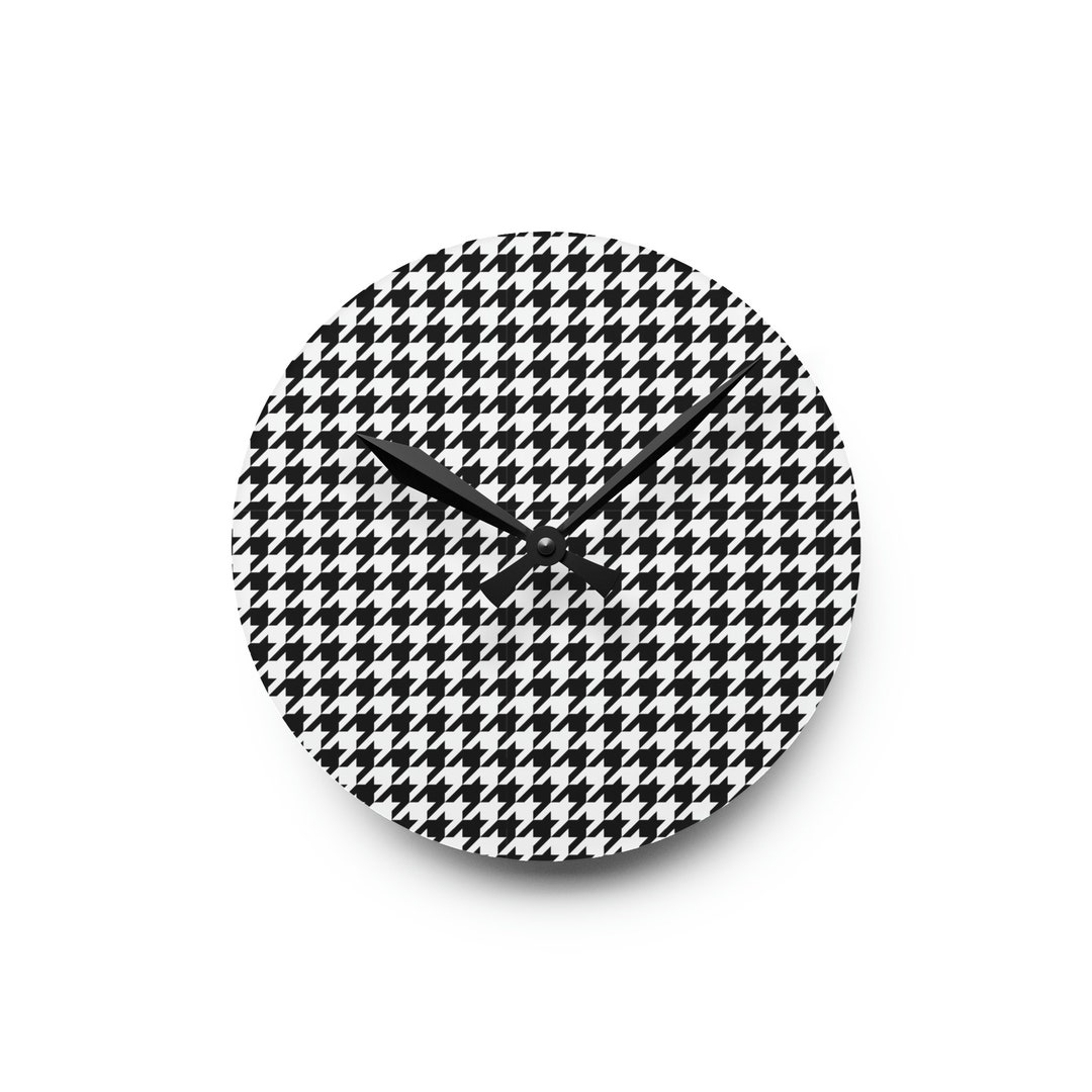 Houndstooth Wall Clock Black and White Pattern Design Clock Etsy