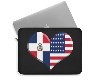 Laptop Sleeve Dominican American Flag Heart Black Case Bag 12", 13", 15" Cover