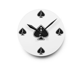 JOS Acrylic Wall Clock Jack of Spade Lover Clock  Spades Pattern Design Clock Black White Unique Home Decorations Sissy Lover Decor