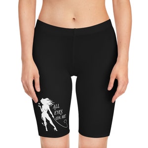 Women&#39;s Bike Shorts Black Shorts All Eyes on Me Right Leg Graphic Design Shorts Sexy Shorts Sexy Wife Stretchy Shorts