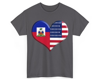 Haitian American Flag Shirt Heart T-Shirt Heavy Cotton Tee Haiti Pride American Pride