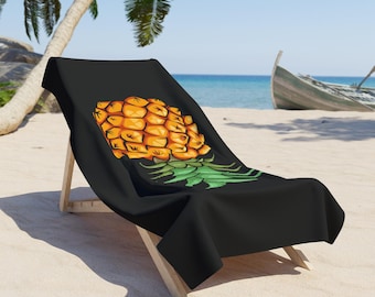 Inverted Pineapple Black Beach Towel Upside Down Pineapple Pool Towel Swinger Lifestyle Plays Well With Others Sexy Wife IYKYK Unique gift