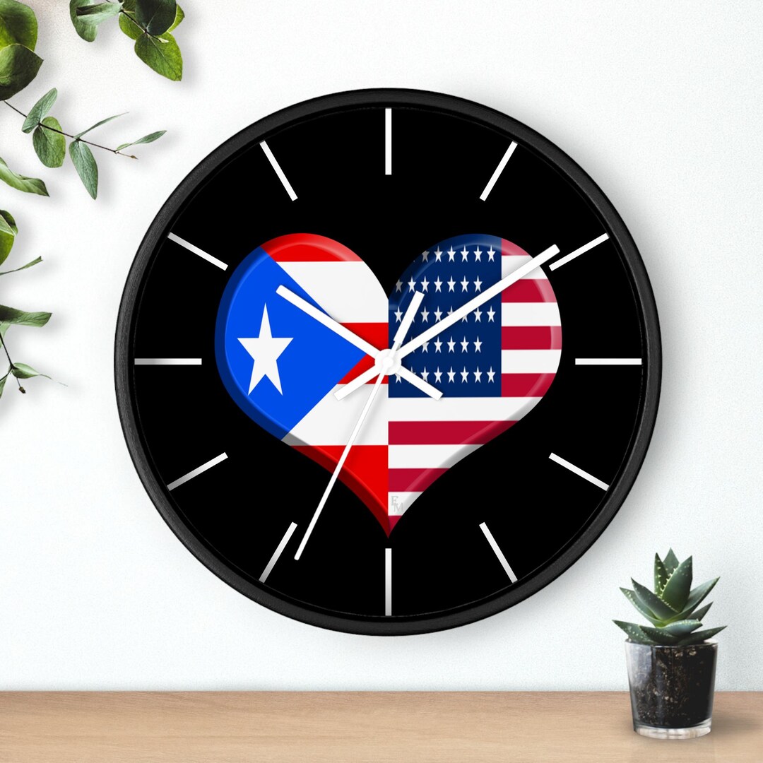 Puerto Rican American Heart Wall Clock American Pride Puerto Rican ...