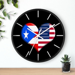 Puerto Rican American Heart Wall clock American Pride Puerto Rican Pride Boricua Latino Pride Black Clock Hispanic Clock Latina Pride